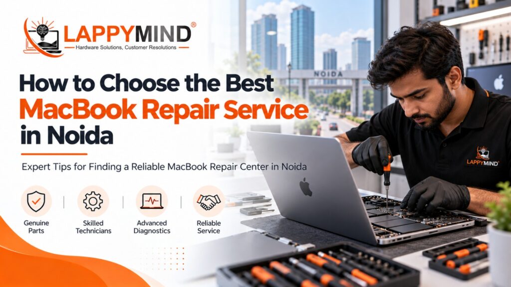 MacBook repair service in Noida with professional laptop diagnostic tools.