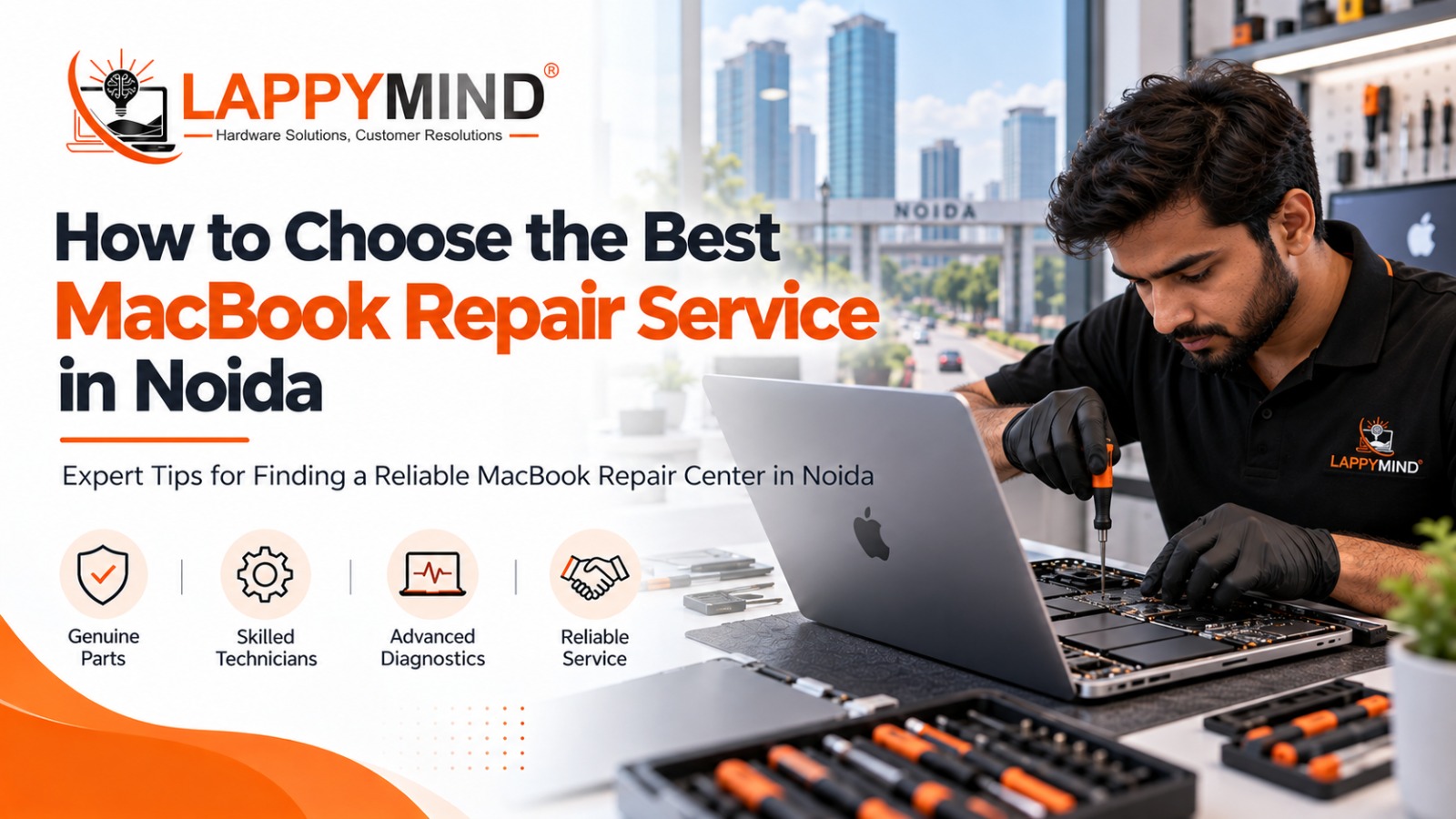 MacBook repair service in Noida with professional laptop diagnostic tools.